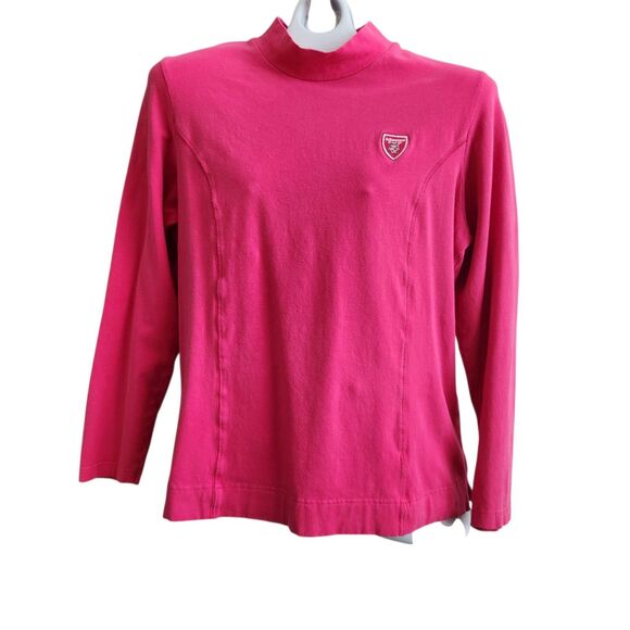 Kate Lord VTG Barbiecore Pink Long Sleeve Top-Crested-Mock Turtle-Y2K Preppy L - Picture 2 of 10